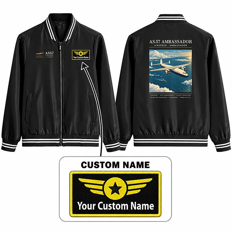 Airspeed AS.57 Ambassador Stylish Jackets - Baseball Collar - Poster + Name - Black