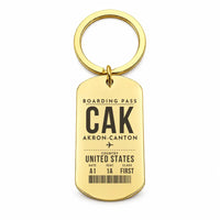 Thumbnail for Akron-Canton Airport CAK - Key Chain - Boarding Pass Style - Gold