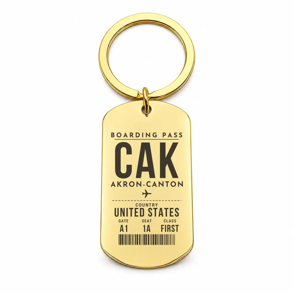 Akron-Canton Airport CAK - Key Chain - Boarding Pass Style - Gold