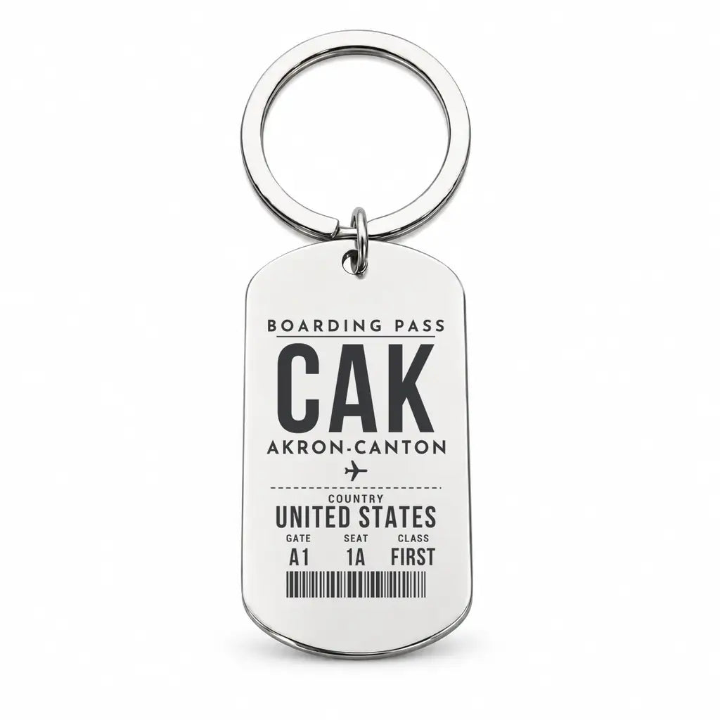 Akron-Canton Airport CAK - Key Chain - Boarding Pass Style - Silver