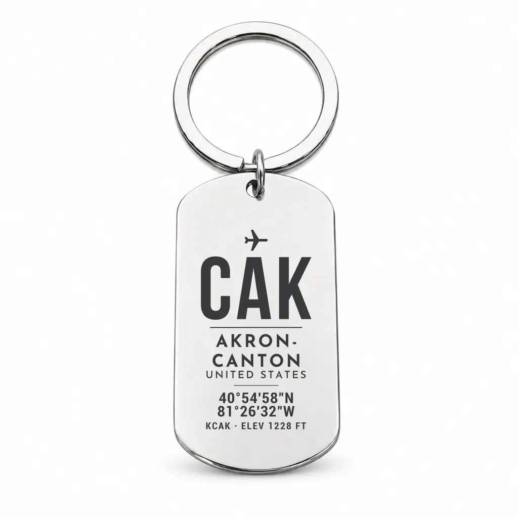 Akron-Canton Airport CAK - Key Chain - Original Design - Silver