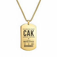 Thumbnail for Akron-Canton Airport CAK - Necklace - Boarding Pass Style - Gold