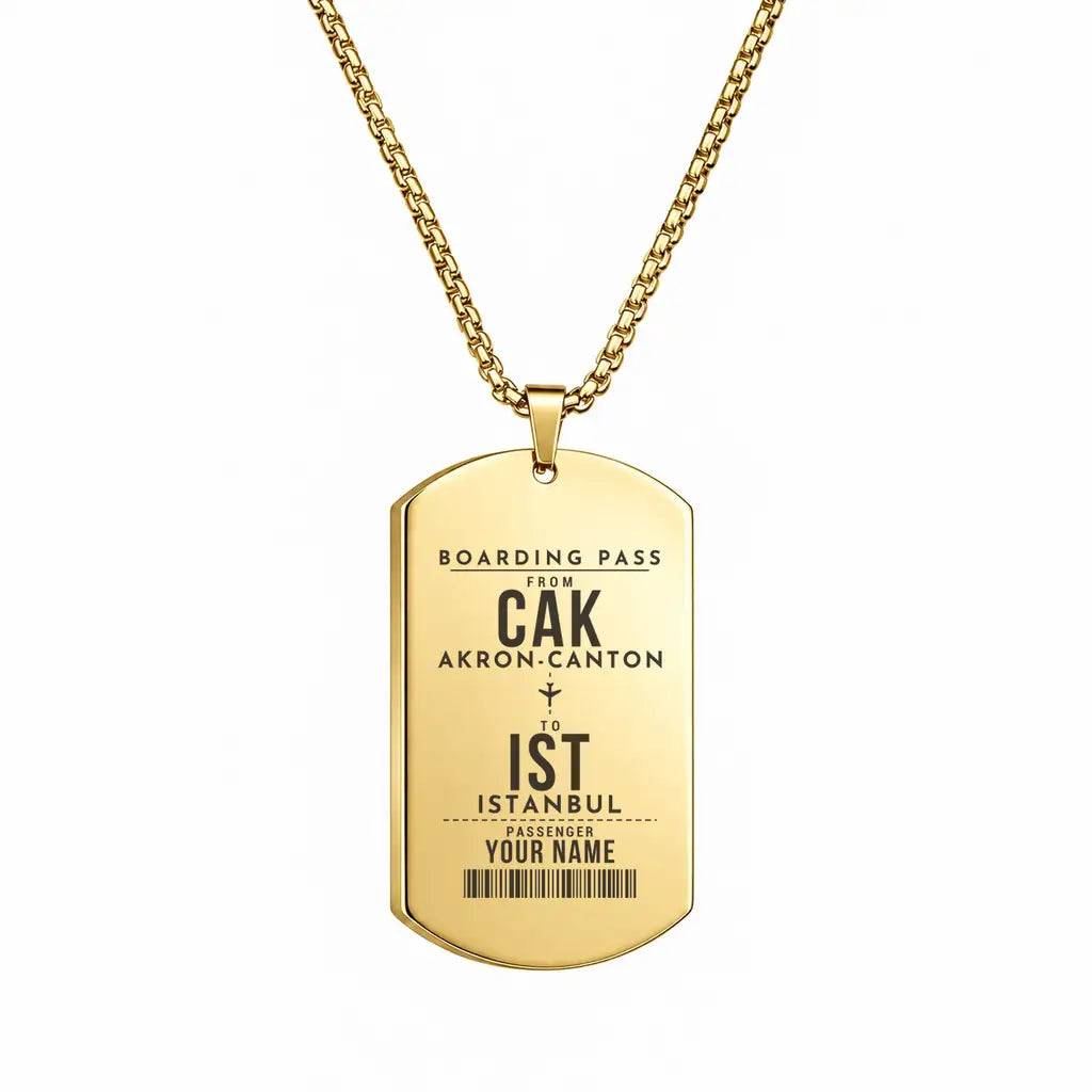 Akron-Canton Airport CAK - Necklace - Customizable Boarding Pass - Gold