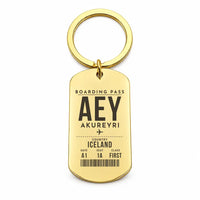 Thumbnail for Akureyri Airport AEY - Key Chain - Boarding Pass Style - Gold