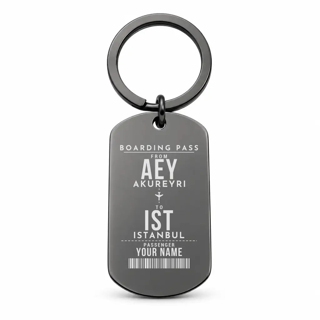 Akureyri Airport AEY - Key Chain - Customizable Boarding Pass - Black