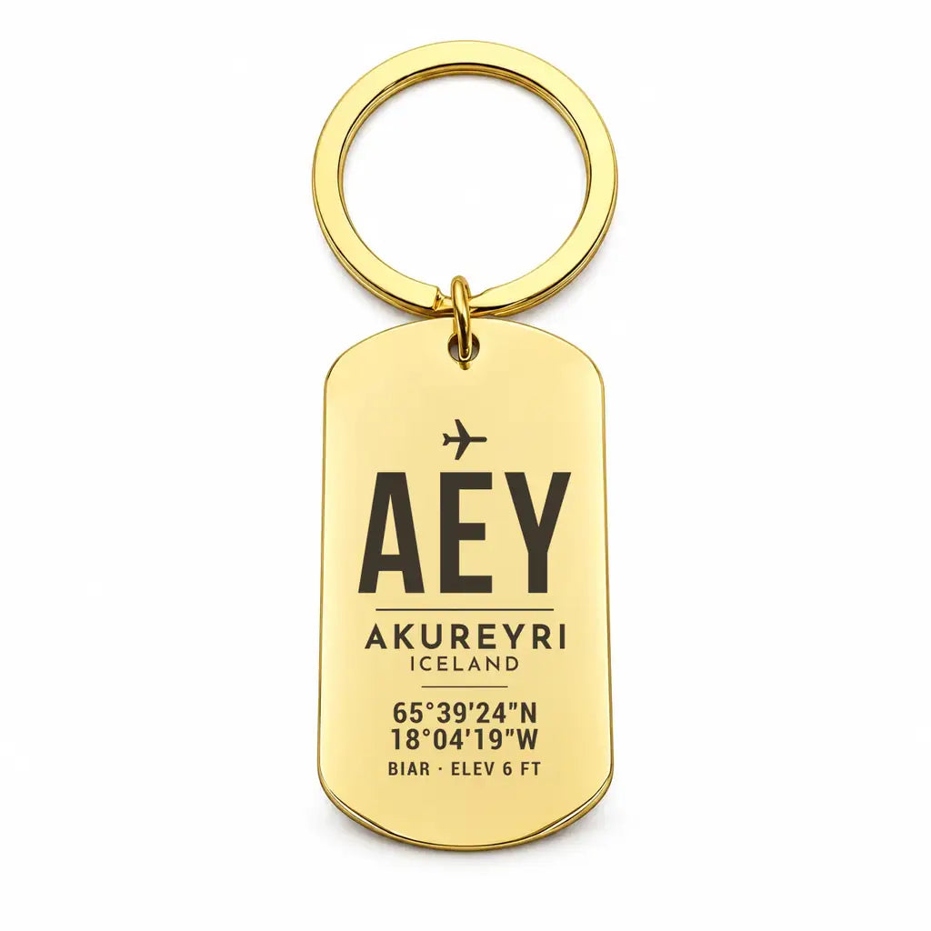 Akureyri Airport AEY - Key Chain - Original Design - Gold