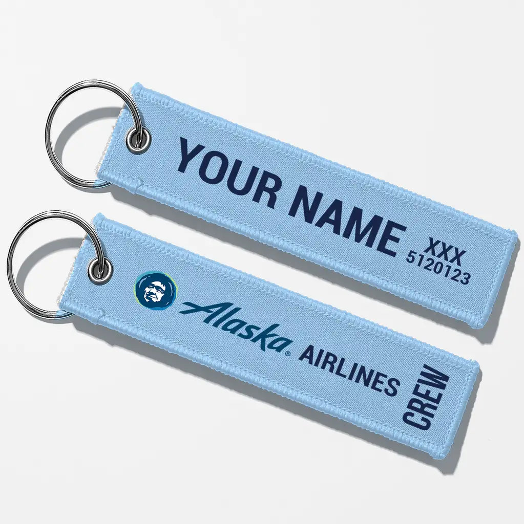 Alaska Airlines Crew & Staff Tag Key Chains - Light Blue - Crew + Name
