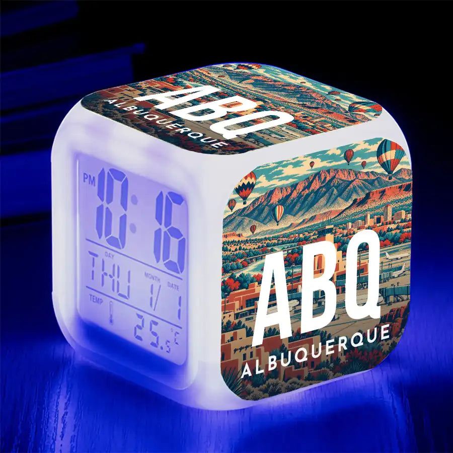 Albuquerque International Sunport (ABQ) "7 Colour" Digital Alarm Clock - Airport Code