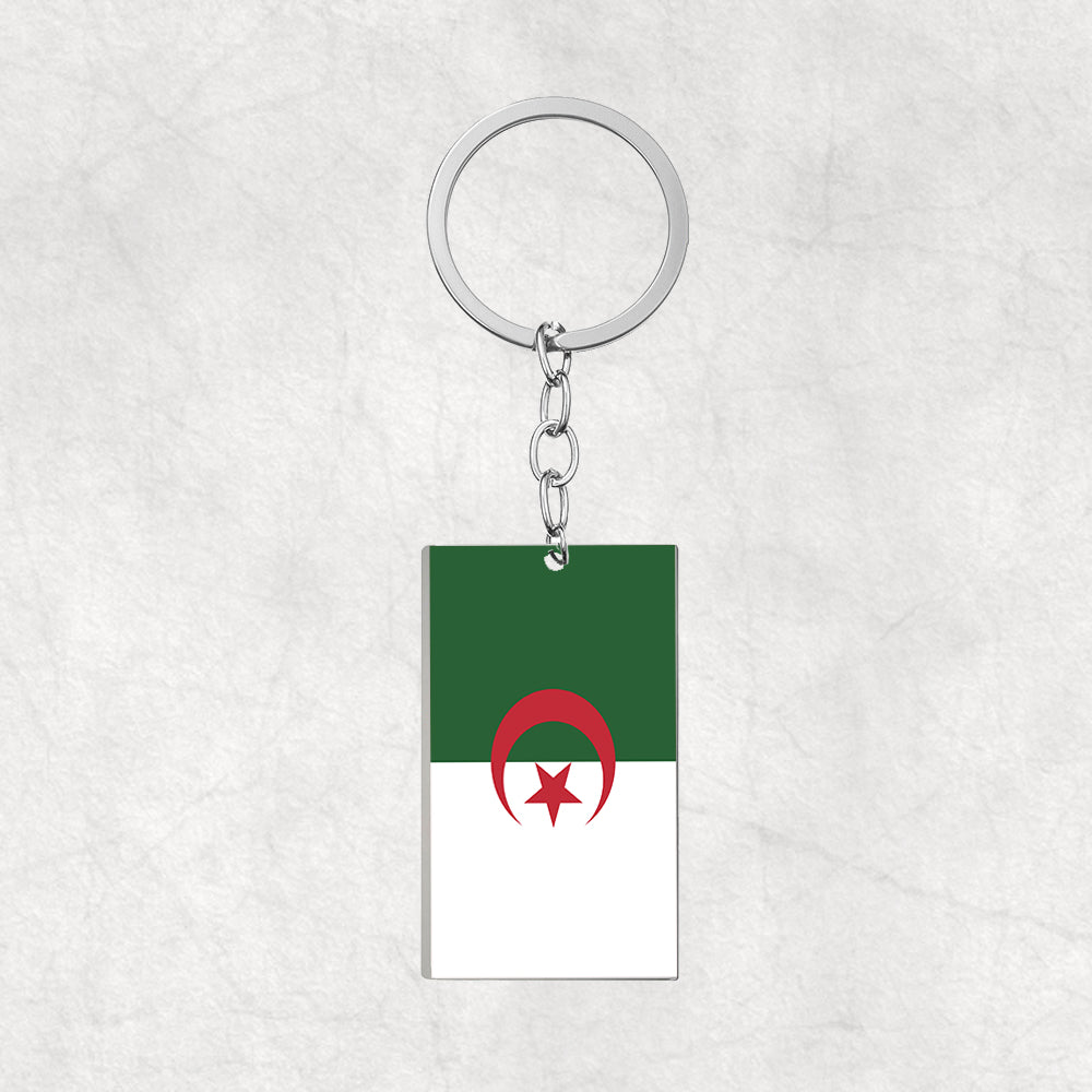 Algeria Flag Designed Stainless Steel Flag Key Chains (Double Side)