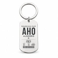 Thumbnail for Alghero–Fertilia Airport AHO - Key Chain - Boarding Pass Style - Silver
