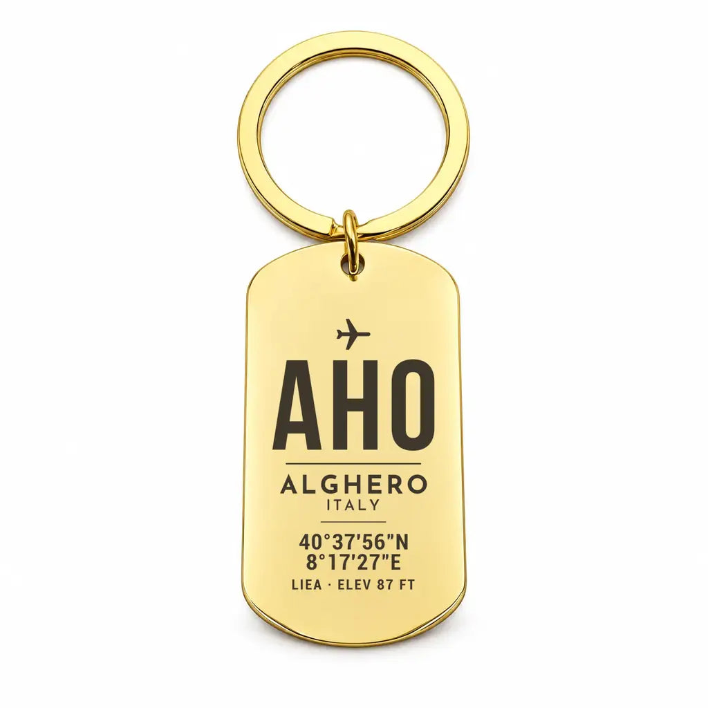 Alghero–Fertilia Airport AHO - Key Chain - Original Design - Gold