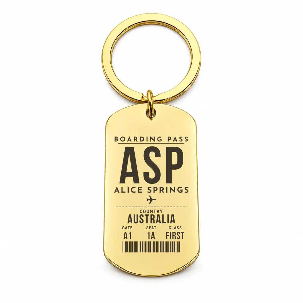 Alice Springs Airport ASP - Key Chain - Boarding Pass Style - Gold