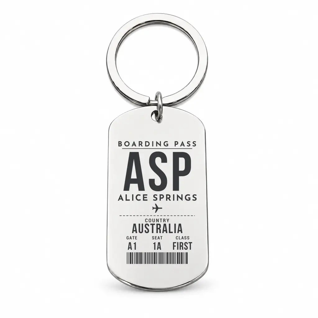 Alice Springs Airport ASP - Key Chain - Boarding Pass Style - Silver