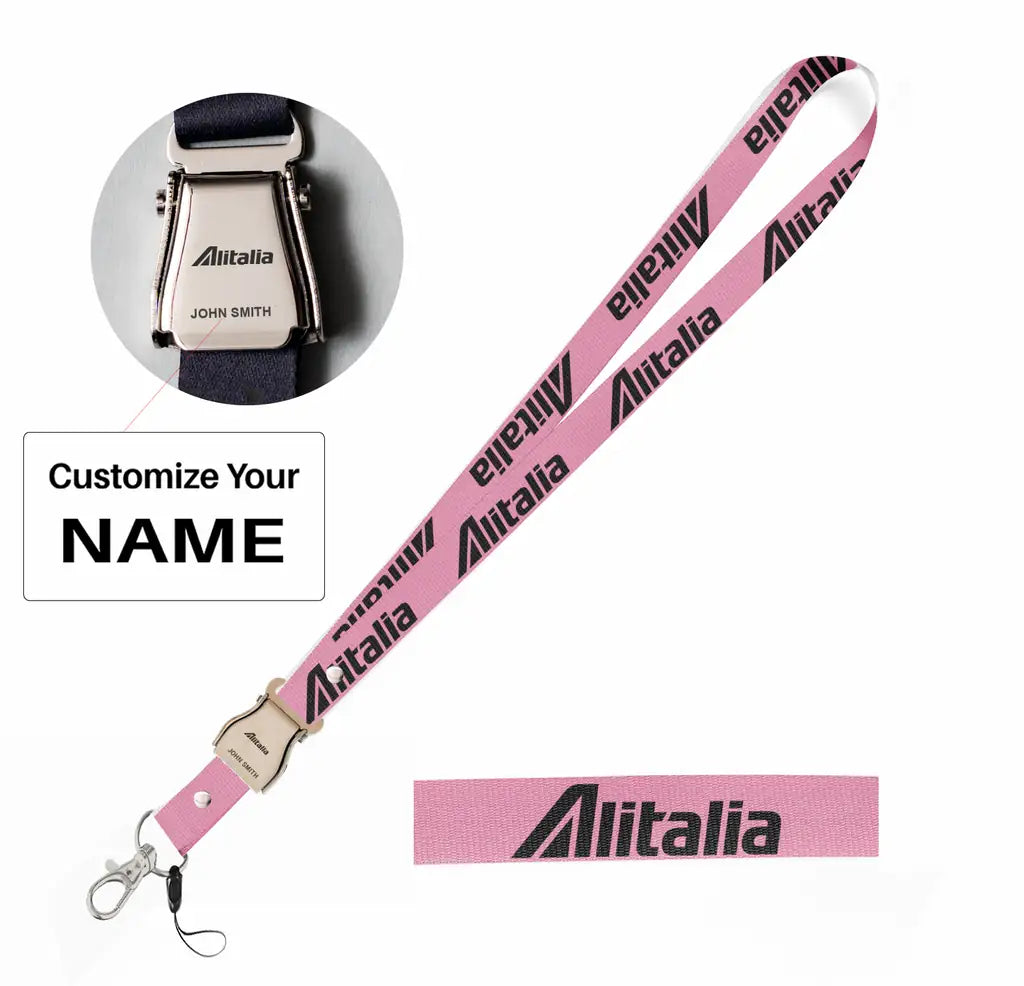 Alitalia Airlines seat belt lanyard - pink with name