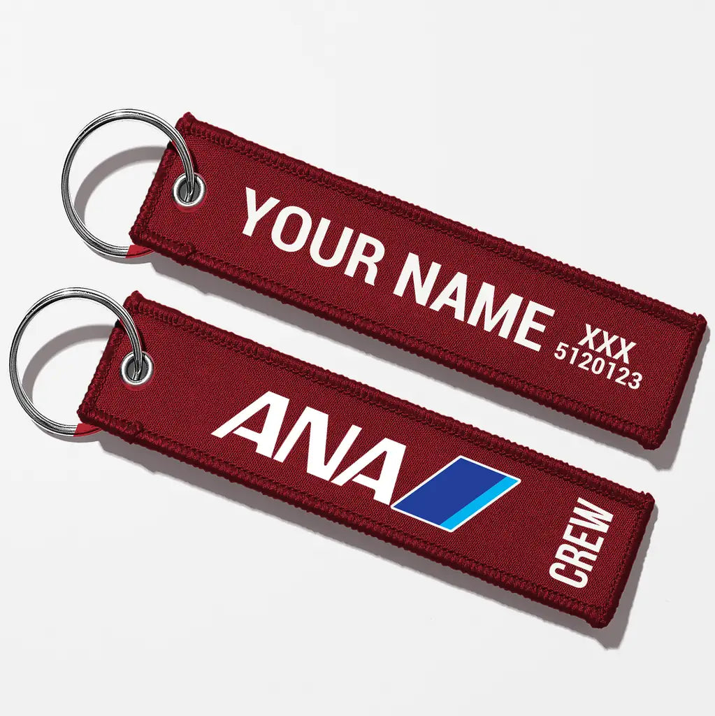 All Nippon Airways Crew & Staff Tag Key Chains - Dark Red - Crew + Name