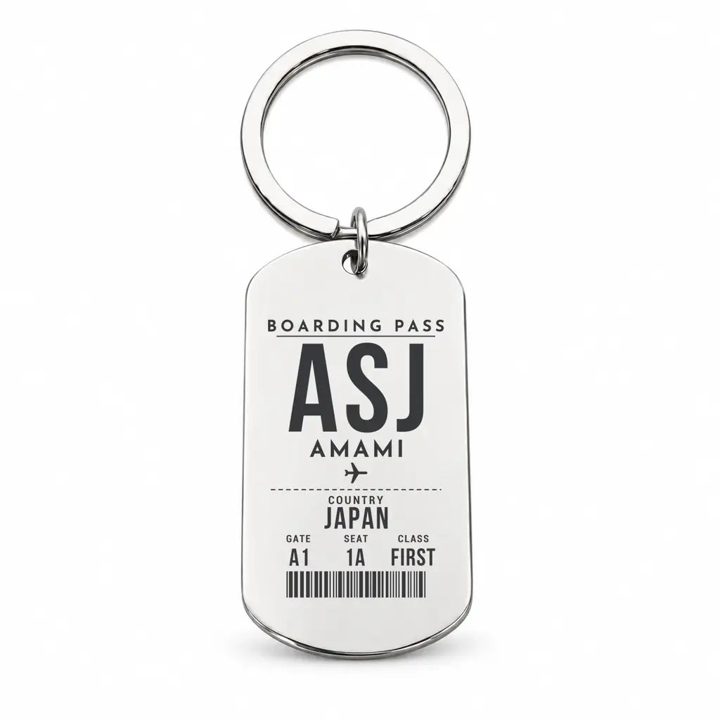 Amami Airport ASJ - Key Chain - Boarding Pass Style - Silver