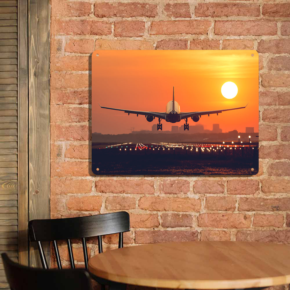 Amazing Airbus A330 Landing at Sunset Printed Metal Sign