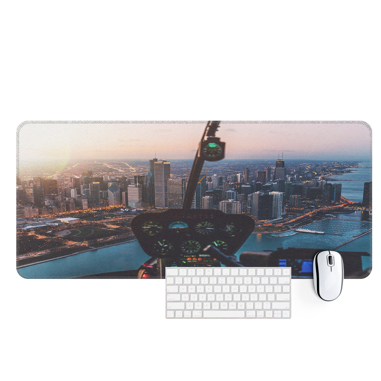 Amazing City View from Helicopter Cockpit Designed Desk Mats