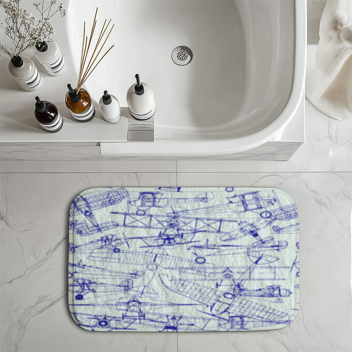 Amazing Drawings of Old Aircrafts Designed Bath Mats