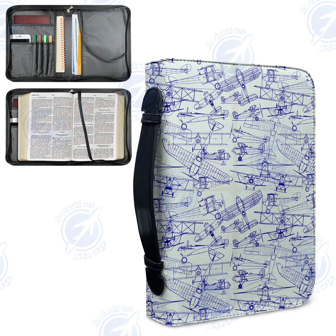 Amazing Drawings of Old Aircrafts Designed PU Accessories Bags