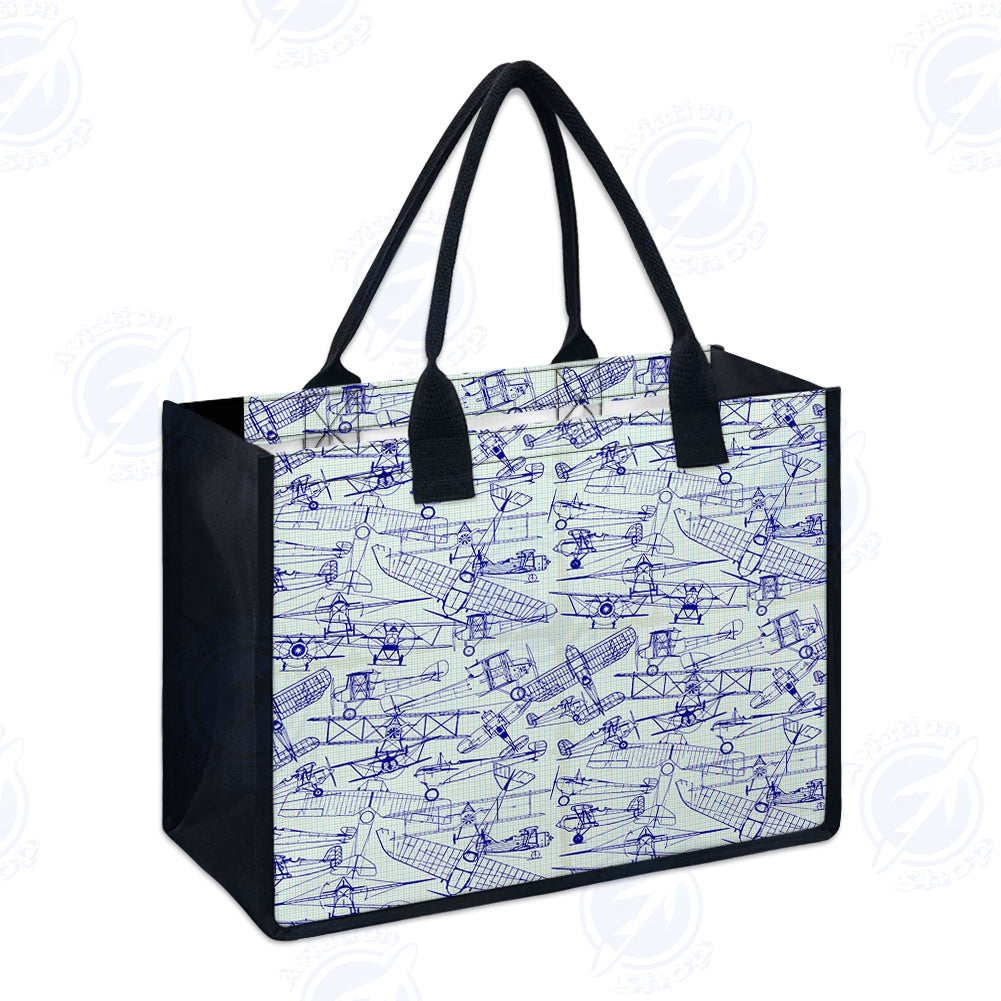 Amazing Drawings of Old Aircrafts Designed Special Canvas Bags