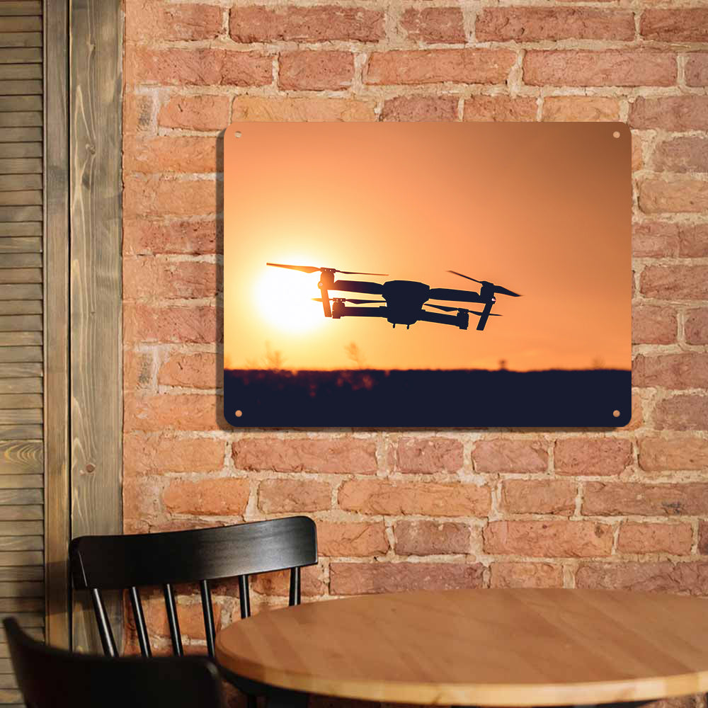 Amazing Drone in Sunset Printed Metal Sign