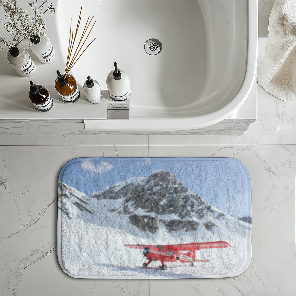 Amazing Snow Airplane Designed Bath Mats