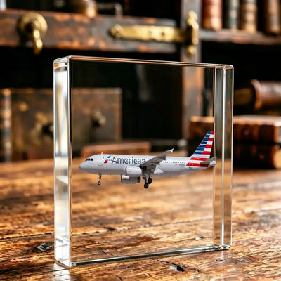 American Airlines Airbus A320 Airplane Crystal Ornament - American Airlines Airbus A320 - Crystal - Desk