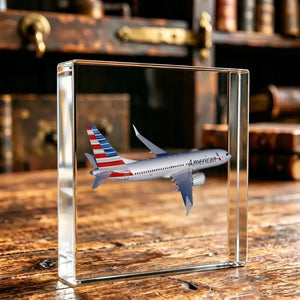 AA Airlines Boeing 737 Airplane Crystal Ornament