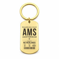 Thumbnail for Amsterdam Airport Schiphol AMS - Key Chain - Boarding Pass Style - Gold