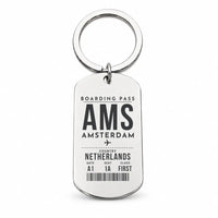 Thumbnail for Amsterdam Airport Schiphol AMS - Key Chain - Boarding Pass Style - Silver