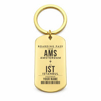 Thumbnail for Amsterdam Airport Schiphol AMS - Key Chain - Customizable Boarding Pass - Gold