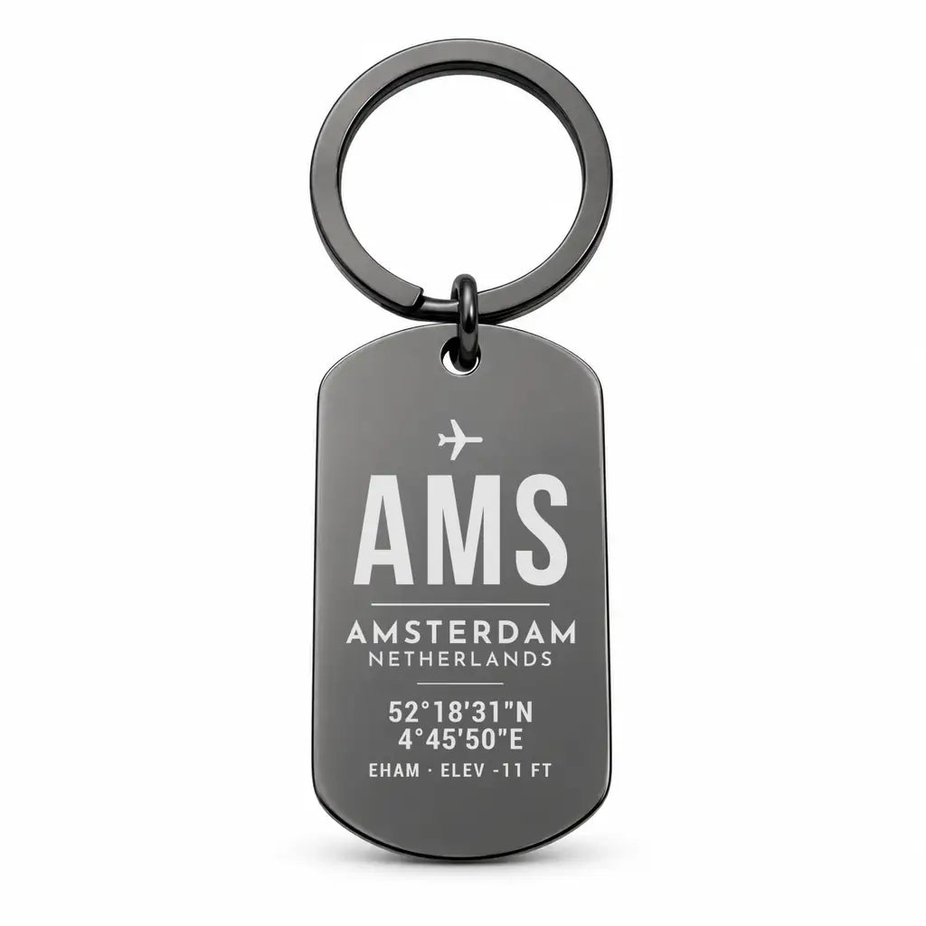 Amsterdam Airport Schiphol AMS - Key Chain - Original Design - Black