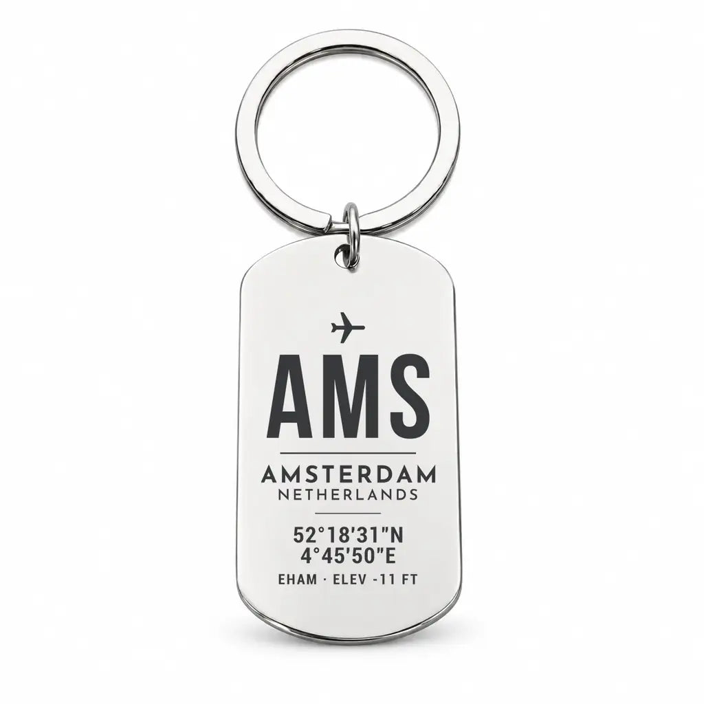 Amsterdam Airport Schiphol AMS - Key Chain - Original Design - Silver