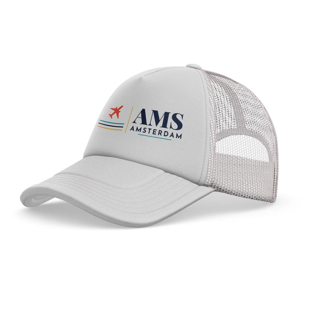 Amsterdam Airport Schiphol (AMS) trucker cap - white