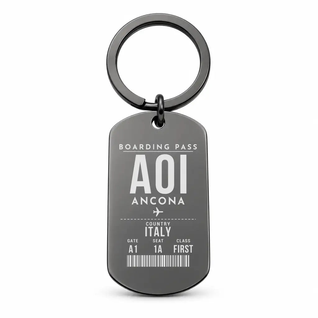 Ancona Falconara Airport AOI - Key Chain - Boarding Pass Style - Black