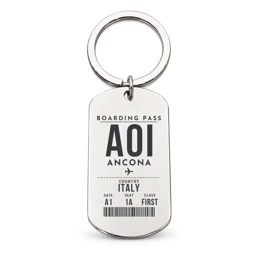 Ancona Falconara Airport AOI - Key Chain - Boarding Pass Style - Silver