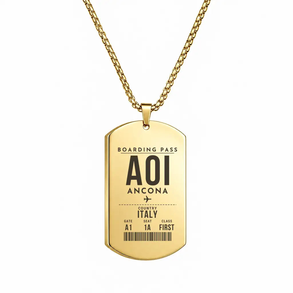 Ancona Falconara Airport AOI - Necklace - Boarding Pass Style - Gold