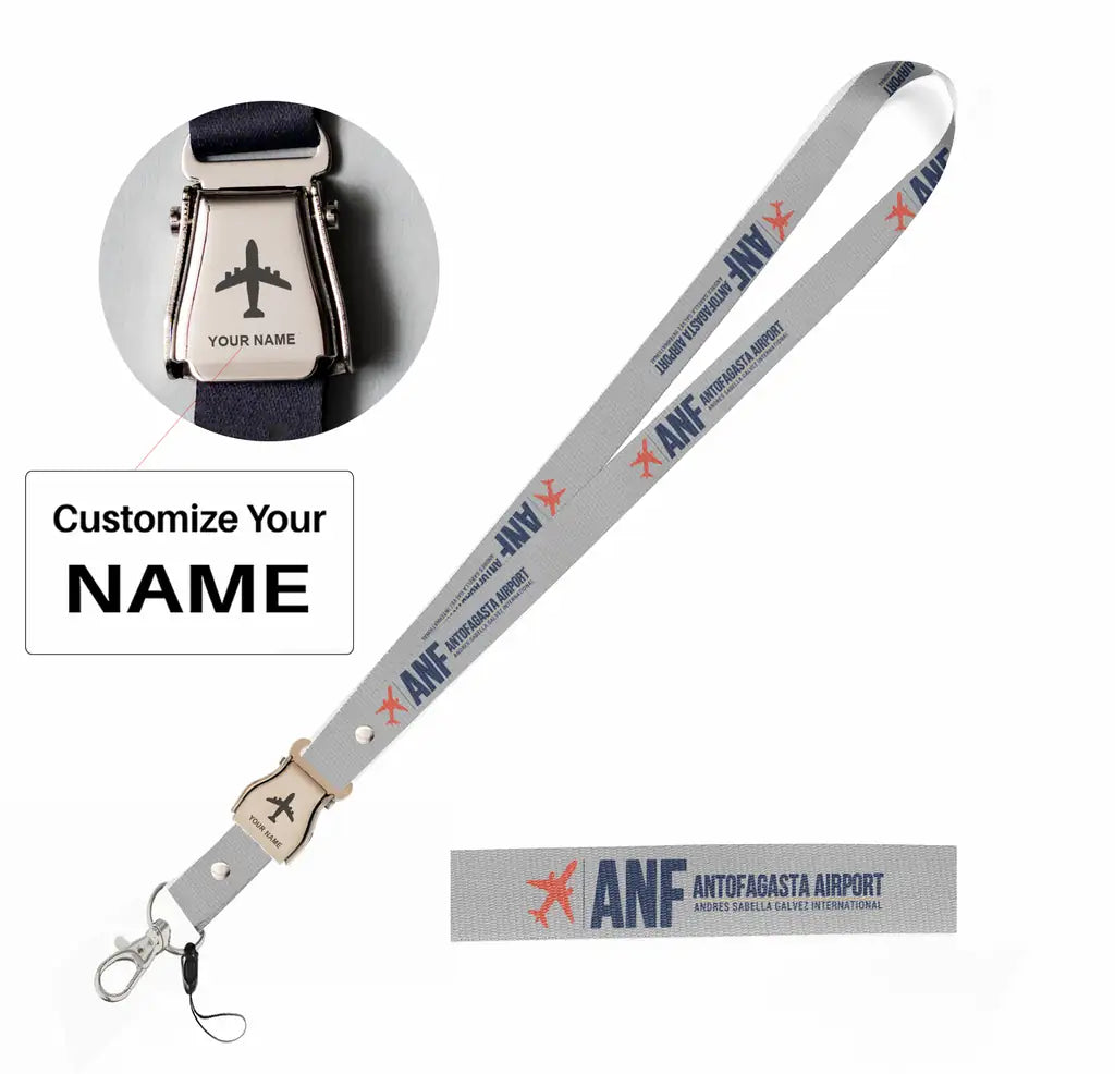 Andres Sabella Galvez International Airport (ANF) seat belt lanyard - light gray with name