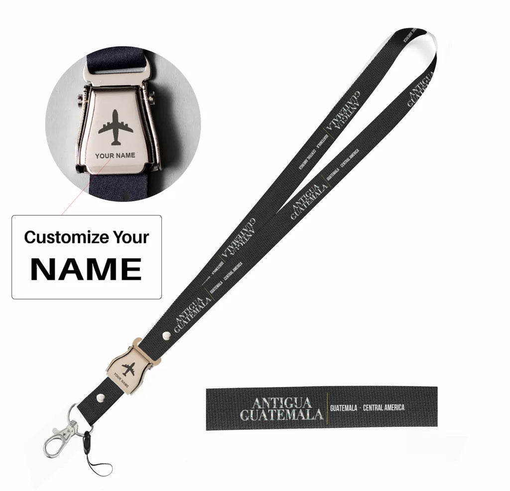 Antigua Guatemala City Series seat belt lanyard - black with name