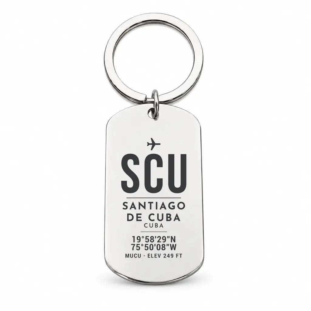 Antonio Maceo Airport SCU — Santiago de Cuba - Key Chain - Original Design - Silver