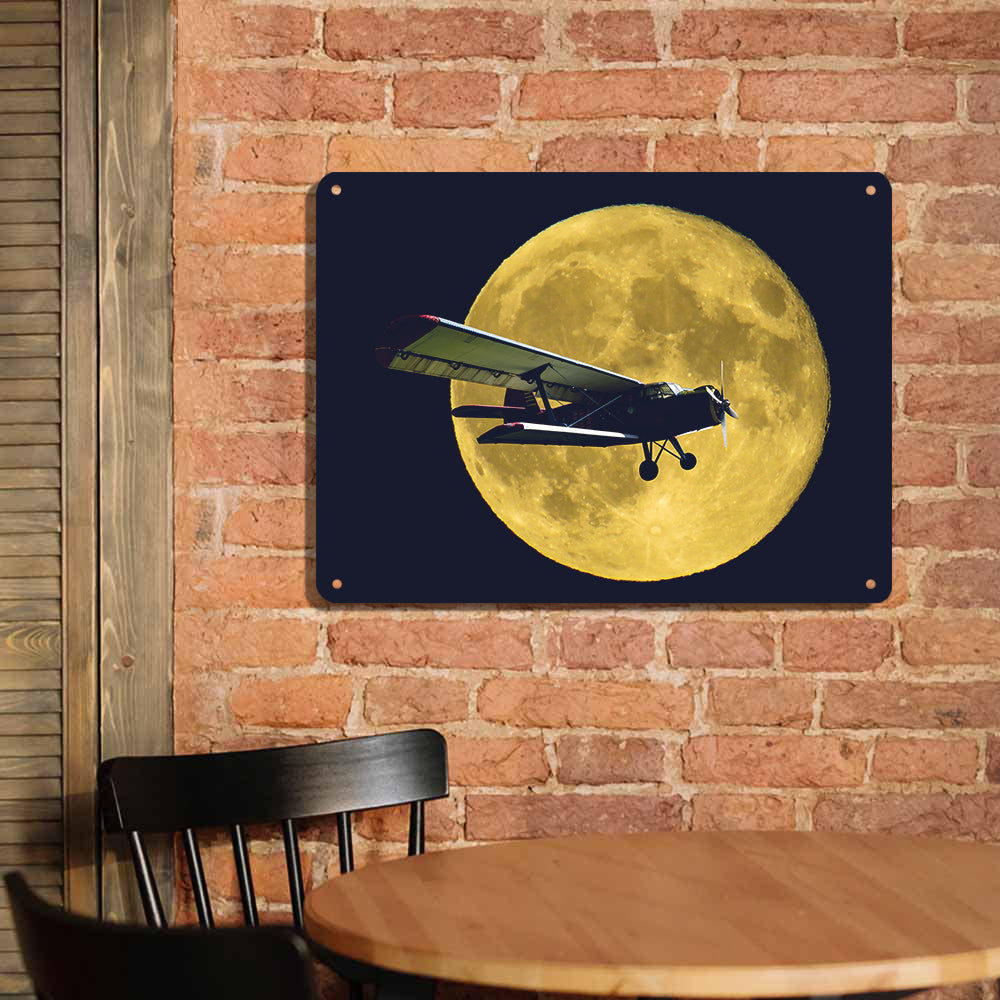 Antonov-2 With Moon Printed Metal Sign