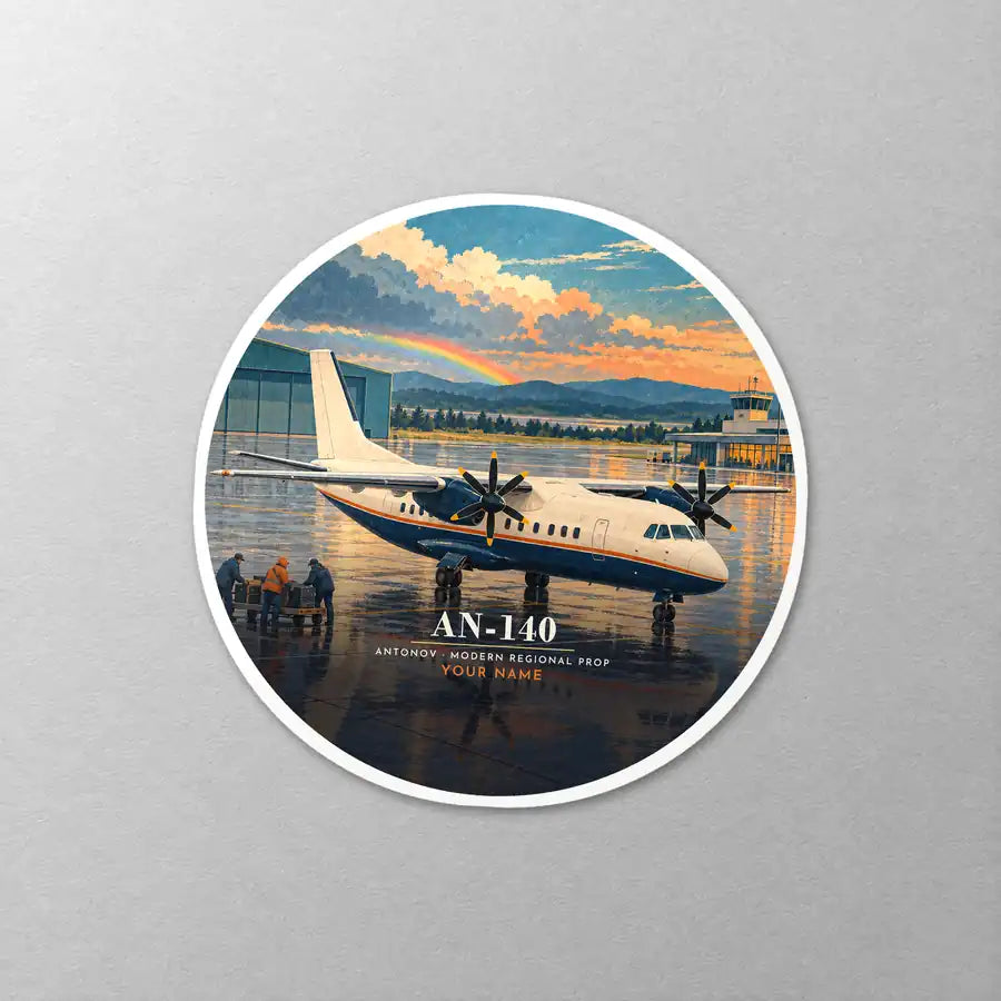 Antonov An-140 - 3D + Name - Circle Sticker - Close-up