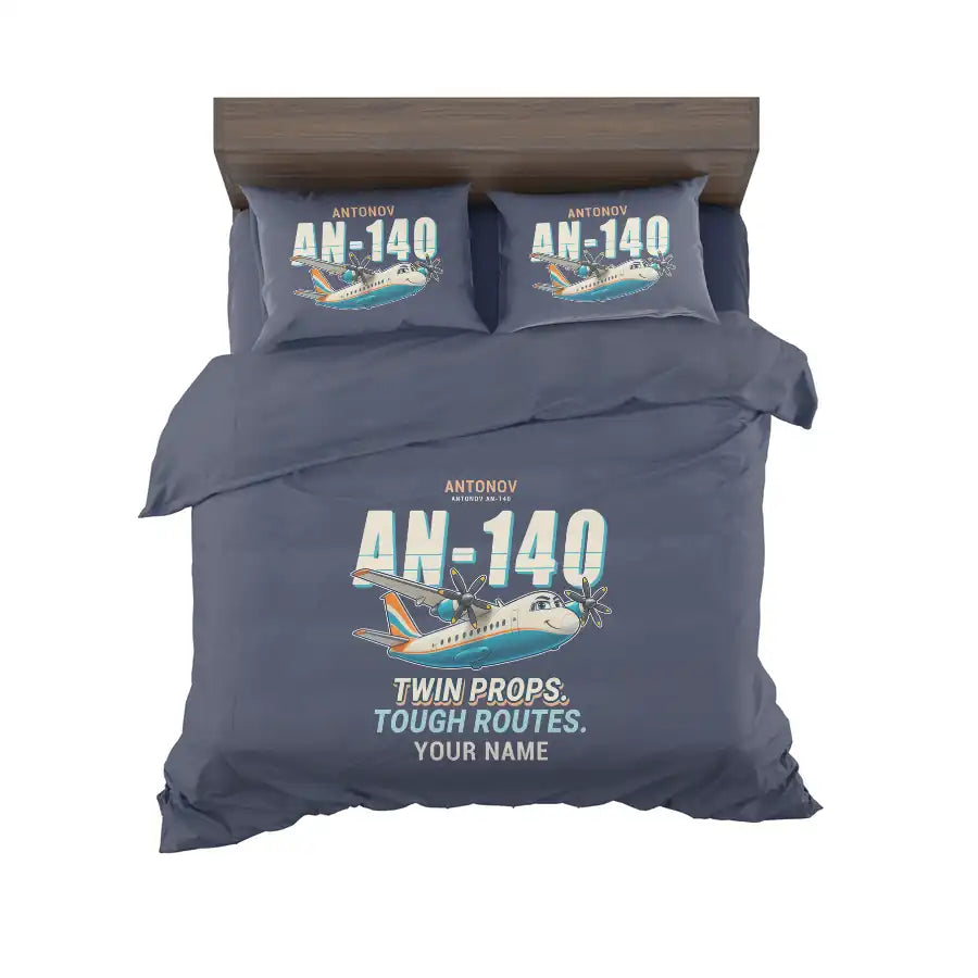Antonov An-140 - Cartoon + Name - Bedding Set - Navy Blue