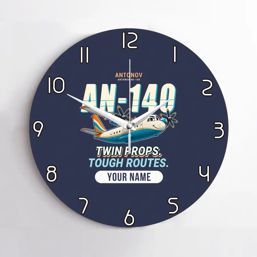 Antonov An-140 - Cartoon + Name - No Frame - Navy Blue