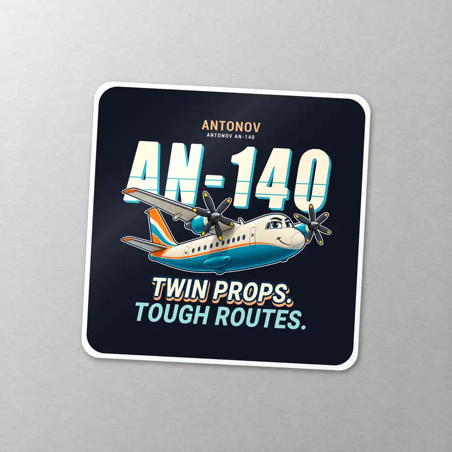 Antonov An-140 - Cartoon - Square Sticker - Close-up