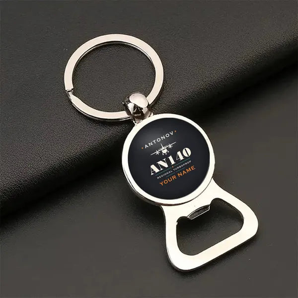 Antonov An-140 - Heritage + Name - Bottle Opener Key Chain - Black