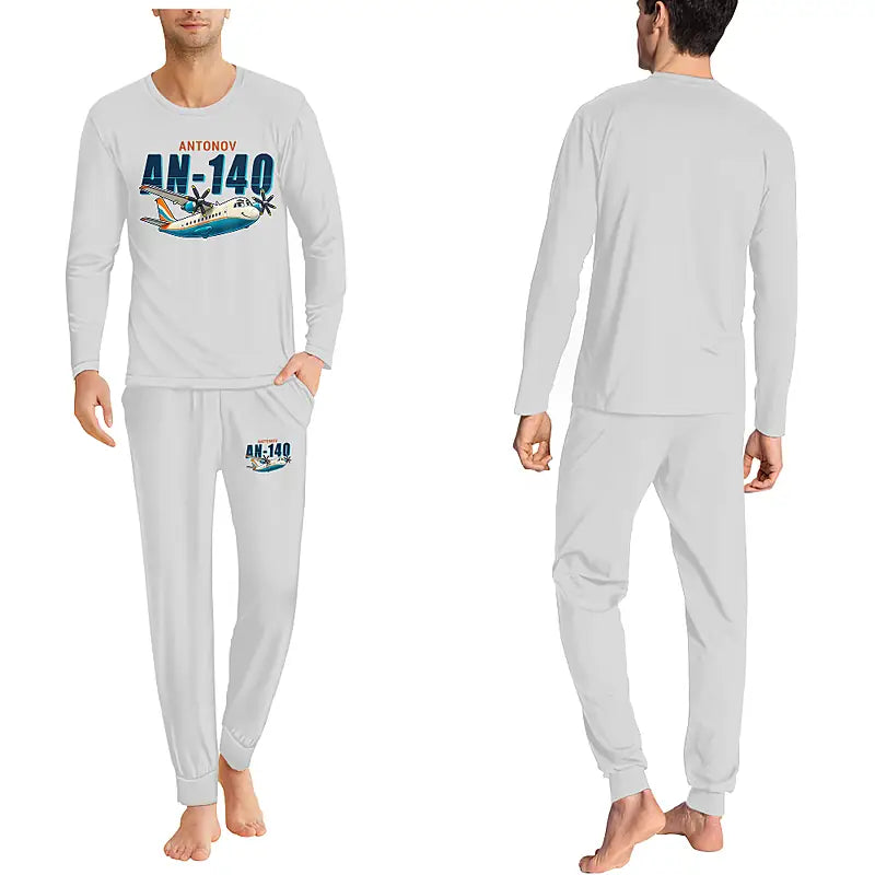 Antonov An-140 - Men Pajamas - Cartoon Chest - Light Gray