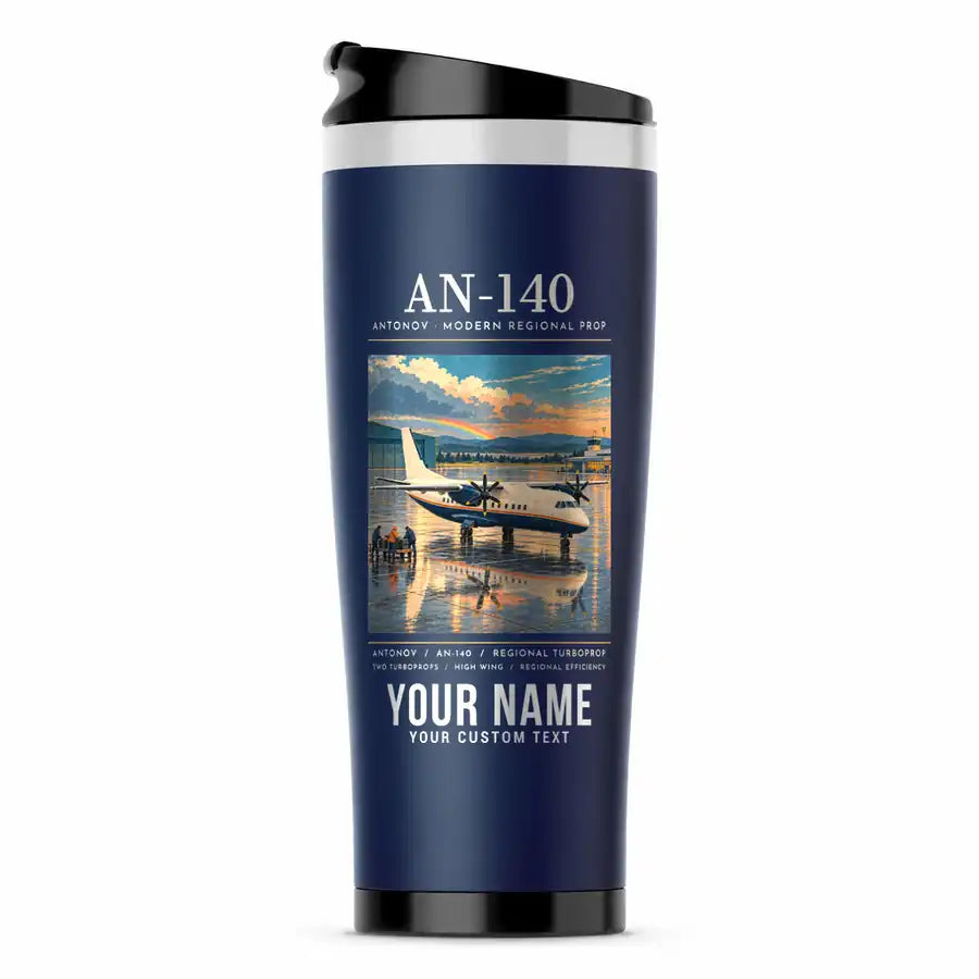 Antonov An-140 - Poster + Name - Stainless Steel (No Holder) - Dark Blue