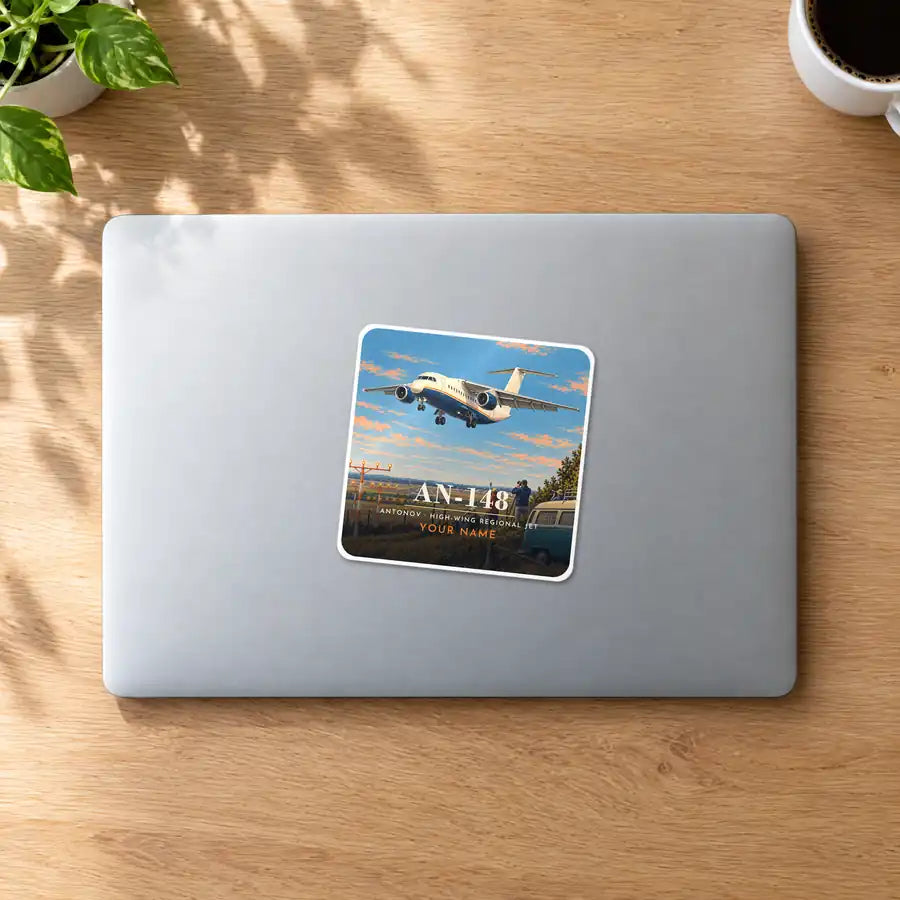 Antonov An-148 - 3D + Name - Square Sticker - MacBook